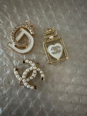 Lot of 3 Dior charm Button zipper pull Gold Tone Charm Set